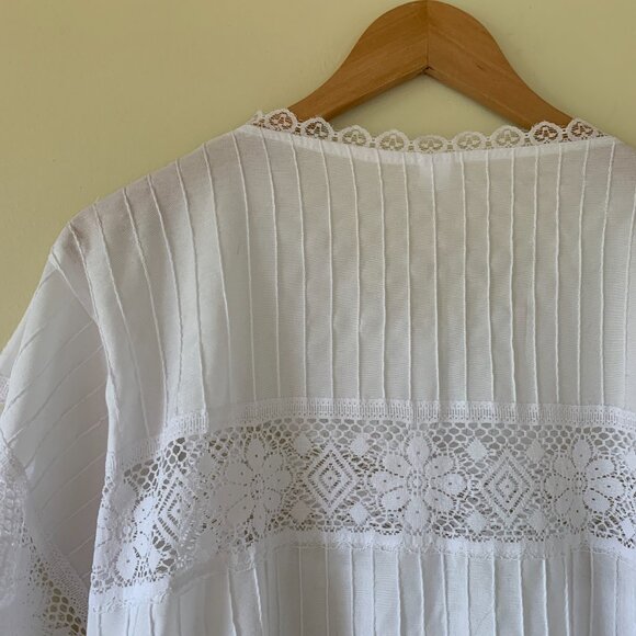 Vintage White Cotton Short Sleeve Button up - bathing suit cover size large - Picture 3 of 4